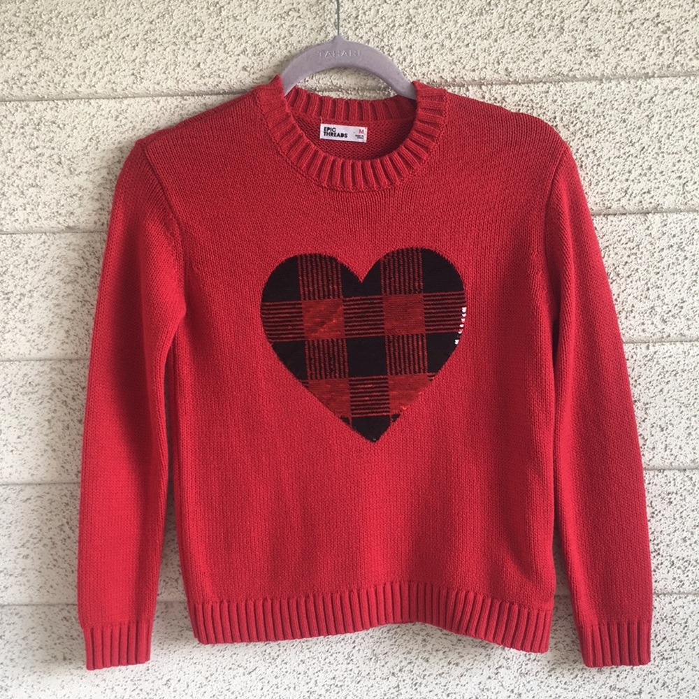 Red and Black Crew Neck Sweaters Girls girl sweater size Medium